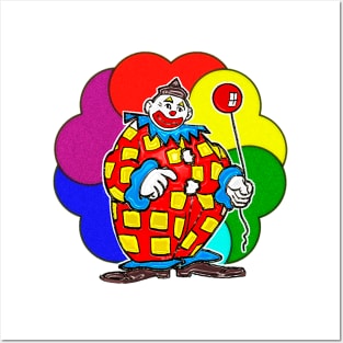 Colorful clown holding red balloon Posters and Art